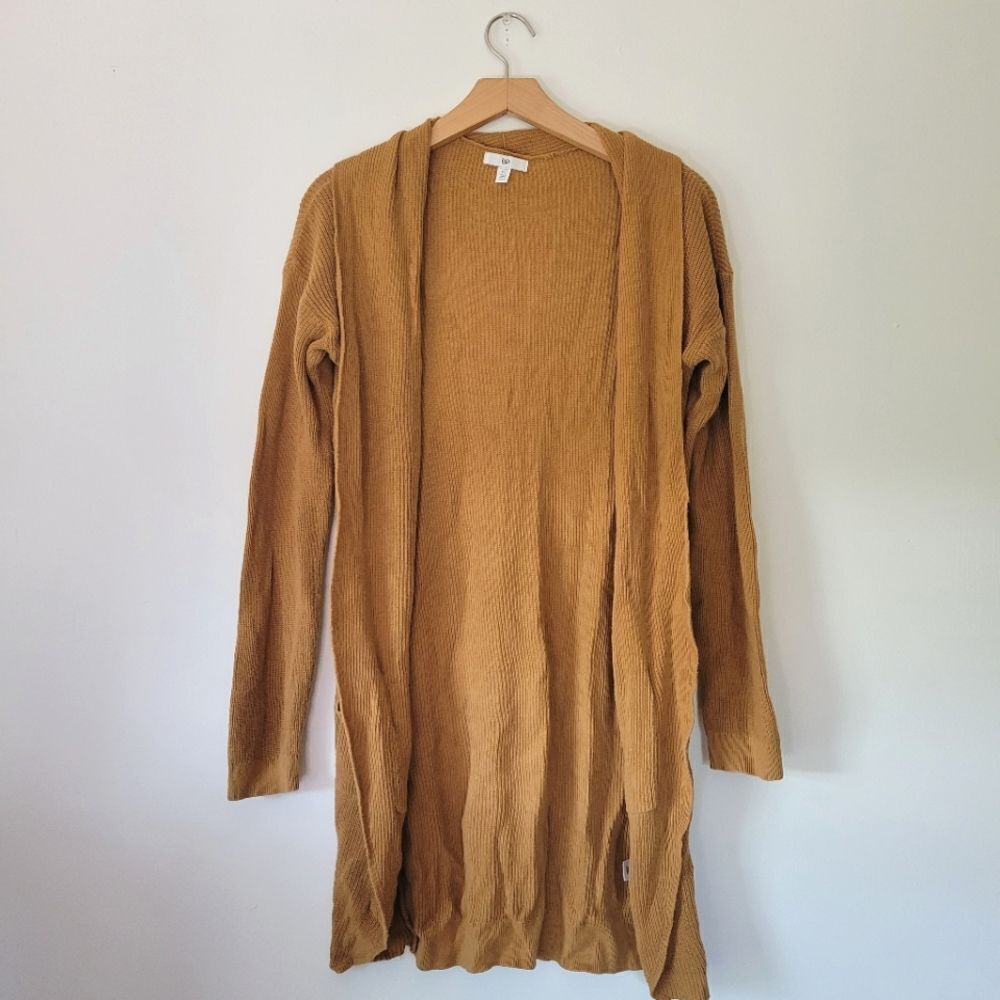 BP Mustard Open Front Cardigan Pockets 100% Cotton XS